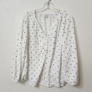 Old Navy Bubble Sleeve Peasant Top XL White and Black polkadot